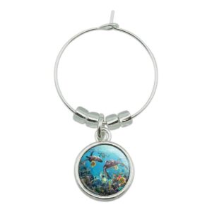 graphics & more ocean coral reef sea turtles diving wine glass charm drink marker