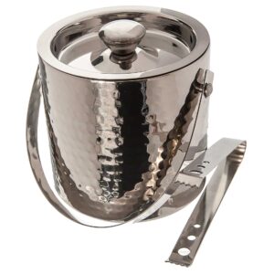 elegance hammered 6-inch stainless steel ice bucket with tongs