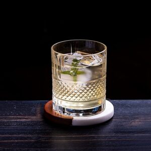 Whiskey Stones & Old Fashioned Cocktail Glass Gift Set - 6 Handcrafted Granite Round Chilling Rocks - Crystal Reserve Whiskey Glasses (10oz) - Hardwood Presentation Tray - Gold Foil Box