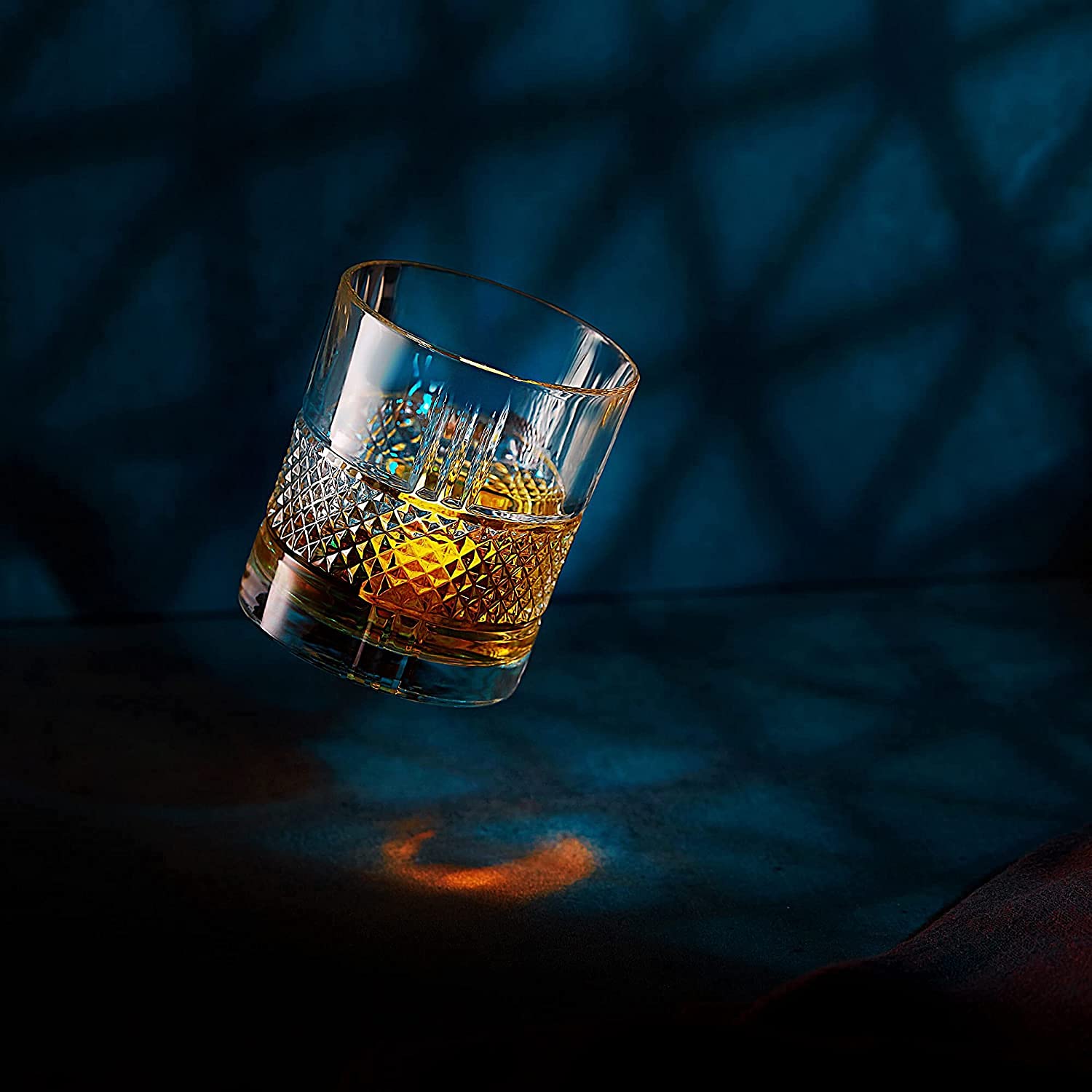 Whiskey Stones & Old Fashioned Cocktail Glass Gift Set - 6 Handcrafted Granite Round Chilling Rocks - Crystal Reserve Whiskey Glasses (10oz) - Hardwood Presentation Tray - Gold Foil Box