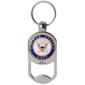 mitchell proffitt us navy crest dog tag bottle opener military keychain 1-1/8 inch by 2 inches, blue, small