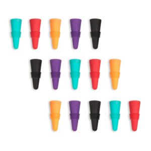 holobo 15 pcs wine and beverage bottle stoppers with grip top ,silicone wine stopper bottle sealer for drinks reusable wine saver ,assorted colors