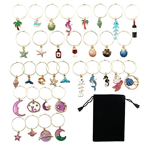 Seasonsky Allazone 35 PCS Wine Glass Charms Ocean Sky Theme Drink Charm Markers for Stem Glasses Wine Tags Party Supplies Wine Decorations for Bar Kitchen Favors Party Decorations