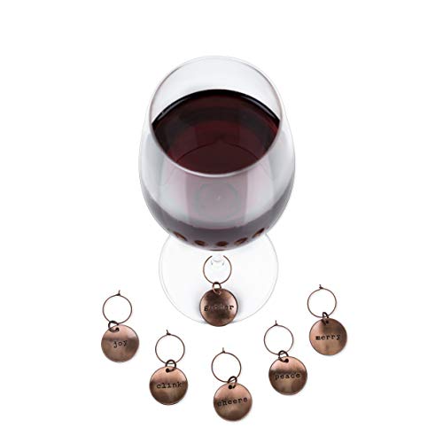 Twine Brushed Copper Holiday Wine Charms for Glass Identification, Drink and Party Accessories, Zinc Alloy, Set of 6