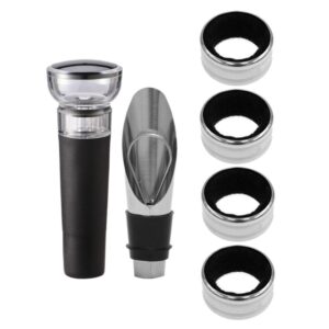 Hemoton 6pcs/ set Kitchen Stainless Steel Wine Bottle Collars Wine Drip Ring Wine Cork Stopper Wine Pourer Aerator