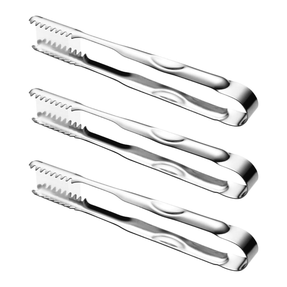 Cabilock 3 PCS Stainless Steel Ice Tongs with Teeth, 8 Inch Serving Tongs Apppetizer Tongs for Coffee Bar, Tea Party, Desserts Party, Sugar and Ice Bucket