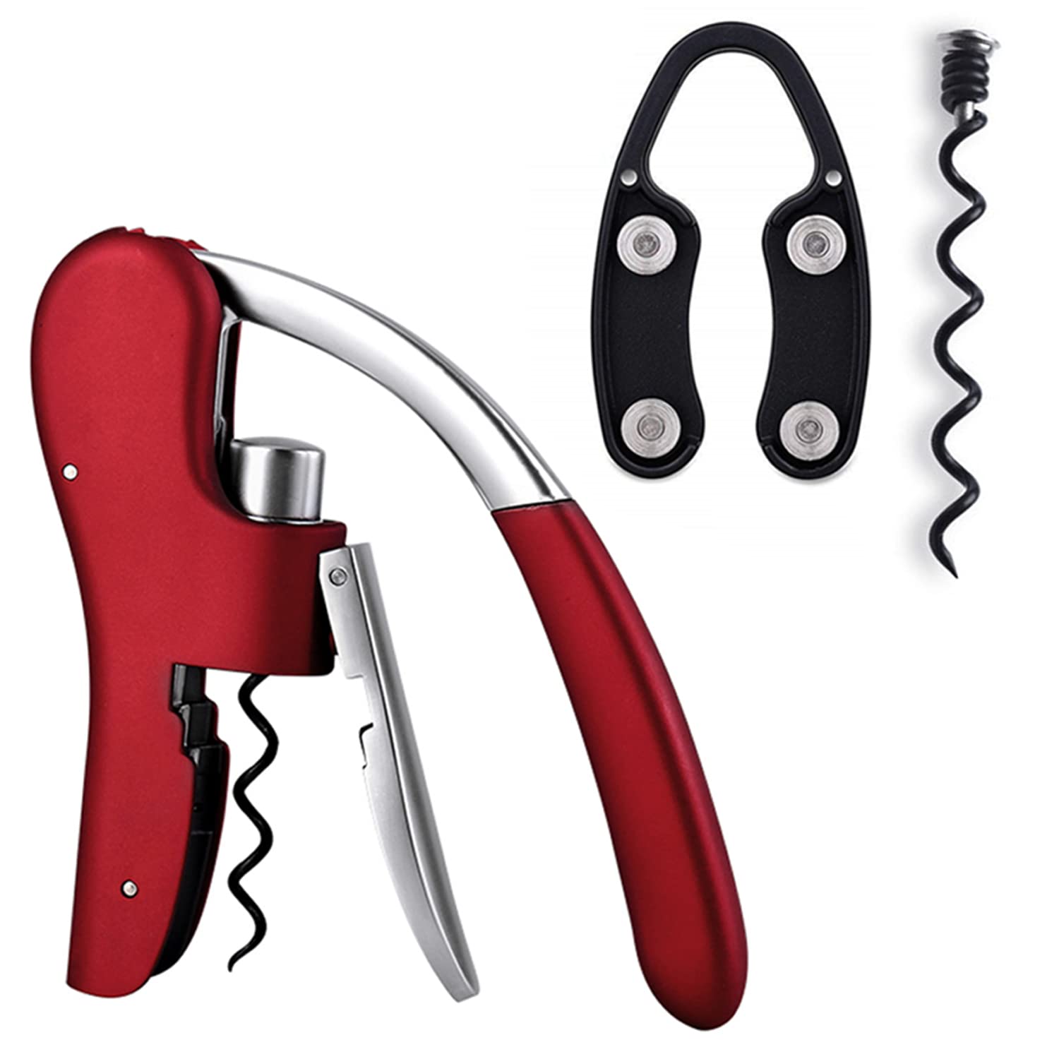 KEISSCO Wine Opener Vertical Lever Corkscrew Wine Bottle Opener with Foil Cutter And Extra Spiral