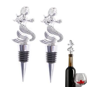 brandname SCRTB Mermaid Wine Stopper 2 Pcs Wine Bottle Stopper,Champagne Cork,Wine Stopper,Reusable Beverage Bottle Stopper,Mermaid Gifts for Women,Silicone Wine Stopper, Silver