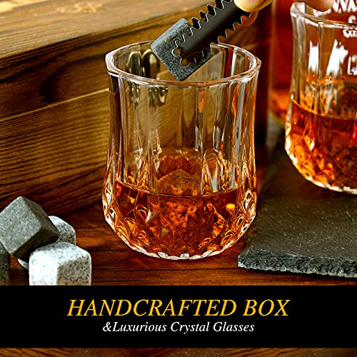 BWSJ Gifts for Men Dad Husband Whiskey Glasses Set Whiskey Stones Gift for Christmas Fathers Day Birthday Retirement Wedding Anniversary Retirement,Brown,X-Large