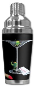 mugzie "michael godard: mystery martini" cocktail shaker with insulated wetsuit cover, 16 oz, black