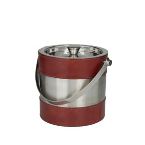 the novogratz leather handmade ice bucket with lid, 8" x 7" x 12", red