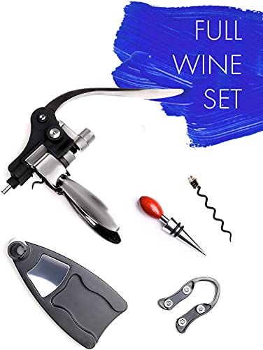 RedNoel Wine Corkscrew Opener Set Legend Bottle Opener Wine Opener Wine Accessories Opener Wine Corkscrew Opener Lever Cork Wine Kit: With Foil Cutter,Wine Stopper And Extra Spiral (Silver Old)