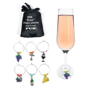 wine and grapes wine glass charms, drink markers-charms for wine glasses-set of 6 with sateen storage bag by cork & leaf