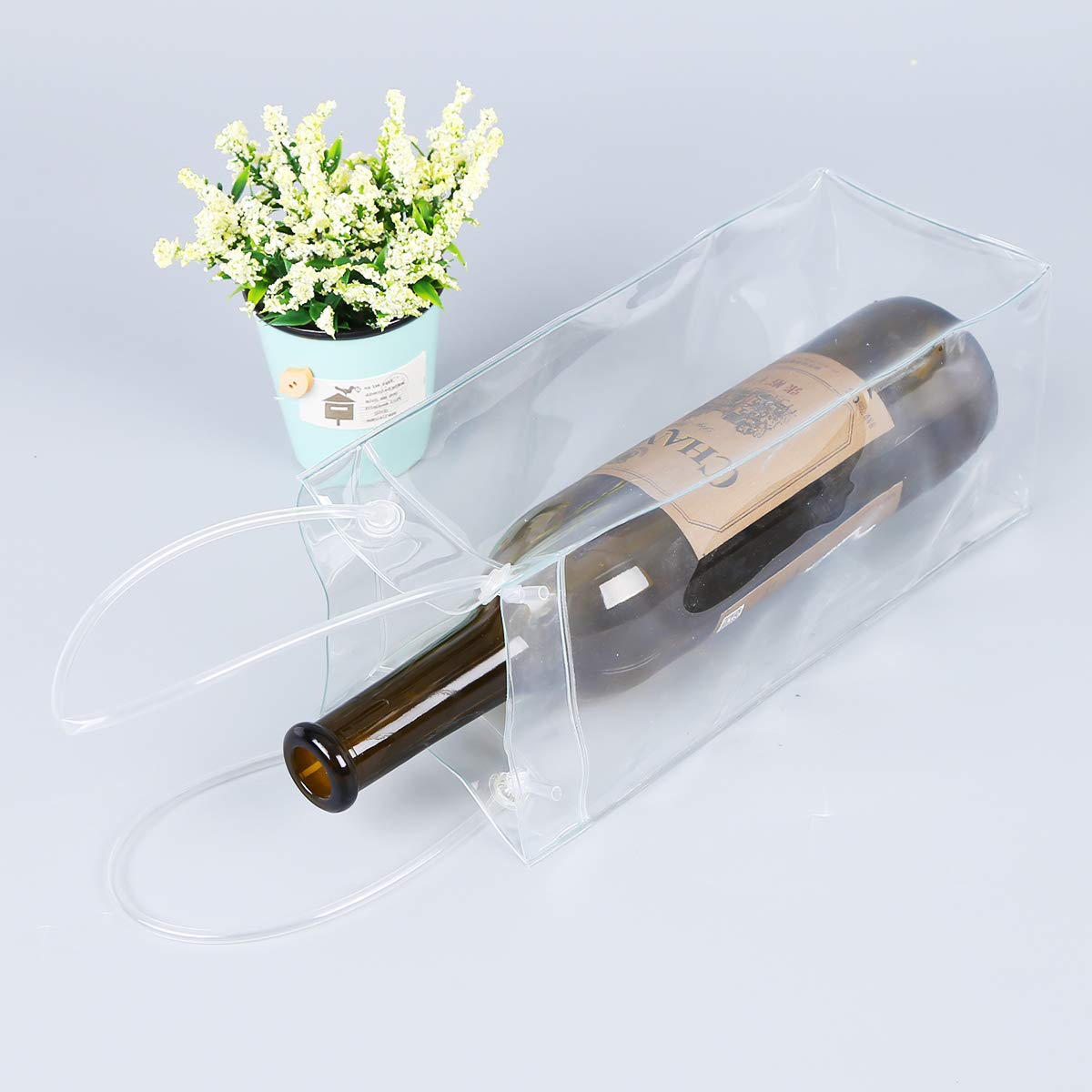 SH-RuiDu PVC Leakproof Ice Bag, Transparent Portable Ice Bucket Chiller with Carry Handle for Champagne Beer Wine Bottle