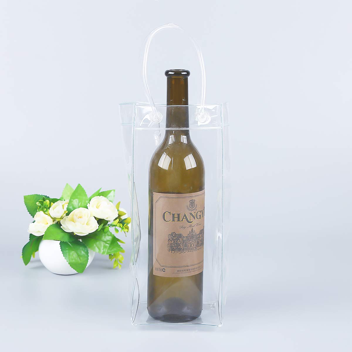 SH-RuiDu PVC Leakproof Ice Bag, Transparent Portable Ice Bucket Chiller with Carry Handle for Champagne Beer Wine Bottle