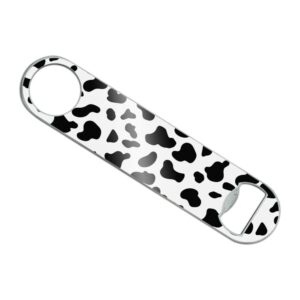 cow print black white stainless steel vinyl covered flat bartender speed bar bottle opener