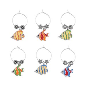 Supreme Housewares 6-Piece Wine Charms/Wine Glass Tags/Drink Markers for Stem Glasses, Wine Tasting Party (Tropical Fish)