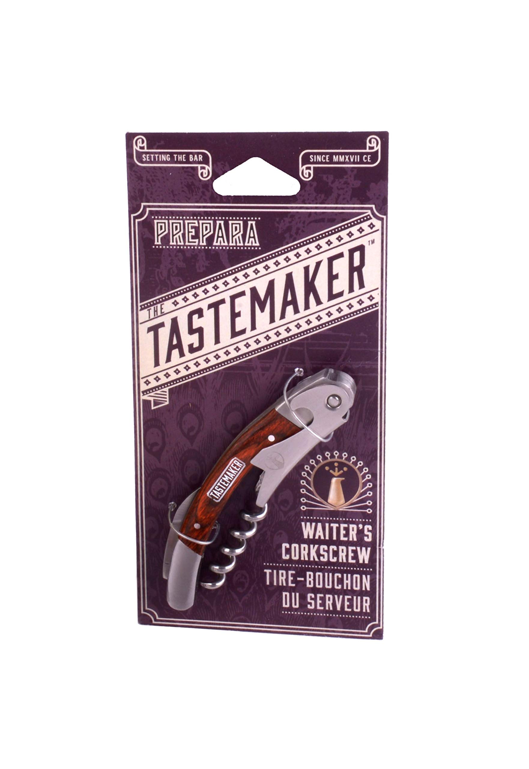 Prepara Wood and Stainless Steel Waiter's Corkscrew, 1 x 0.6 x 4.25 inches