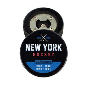 the puckopener - hockey puck bottle opener - new york manhattan champs