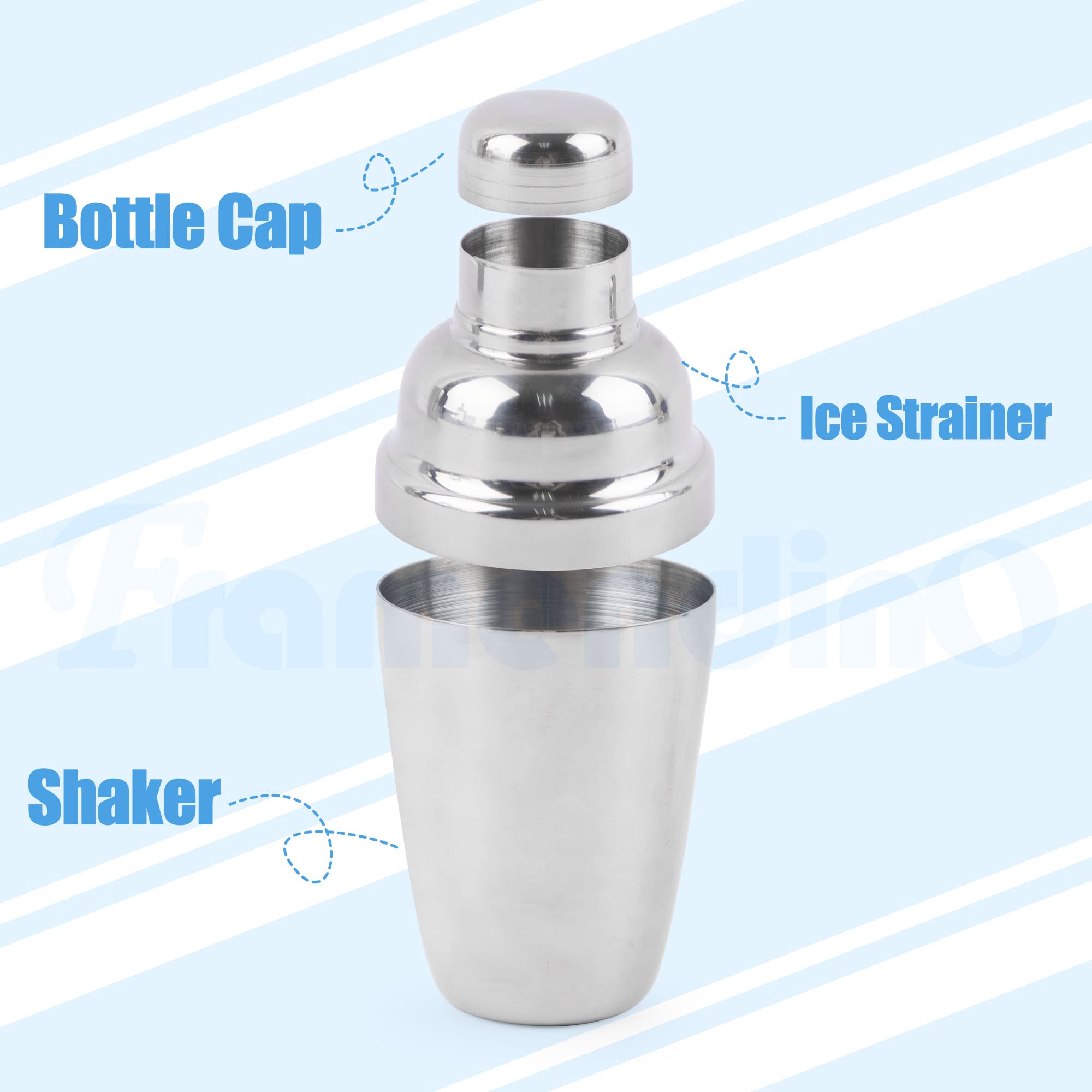 Framendino, 8 OZ Cocktail Shaker Martini Shakers Mixed Shaker Set Stainless Steel Drink Shaker Small Bar Shaker Tools Professional