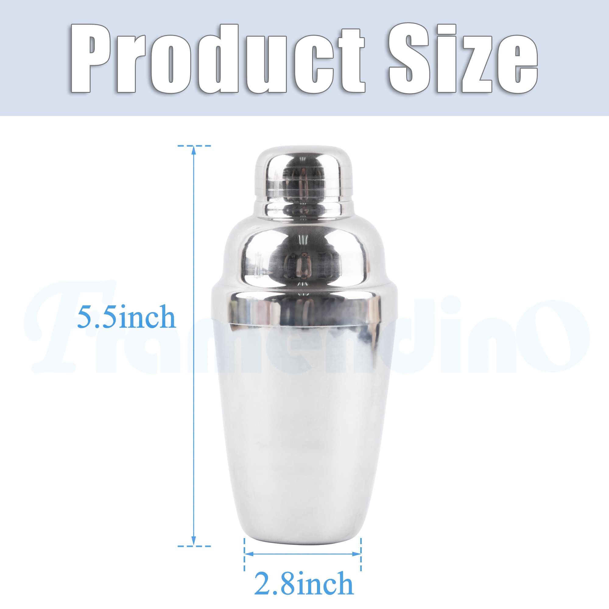 Framendino, 8 OZ Cocktail Shaker Martini Shakers Mixed Shaker Set Stainless Steel Drink Shaker Small Bar Shaker Tools Professional