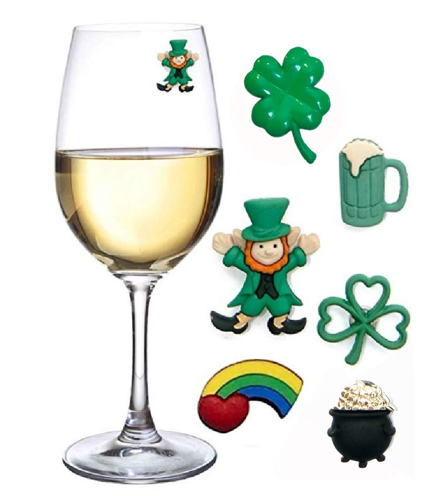 St Patricks Day Magnetic Drink Markers and Wine Charms for Stemless Glasses Beer Mugs or Cocktails Fun Decorations for a Party or Irish Gift Set of 6