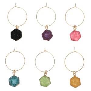 hemoton beaded wine glass charms tags: 6pcs crystal wine identification drink markers rings beer glass tags clips for champagne flutes cocktails martinis