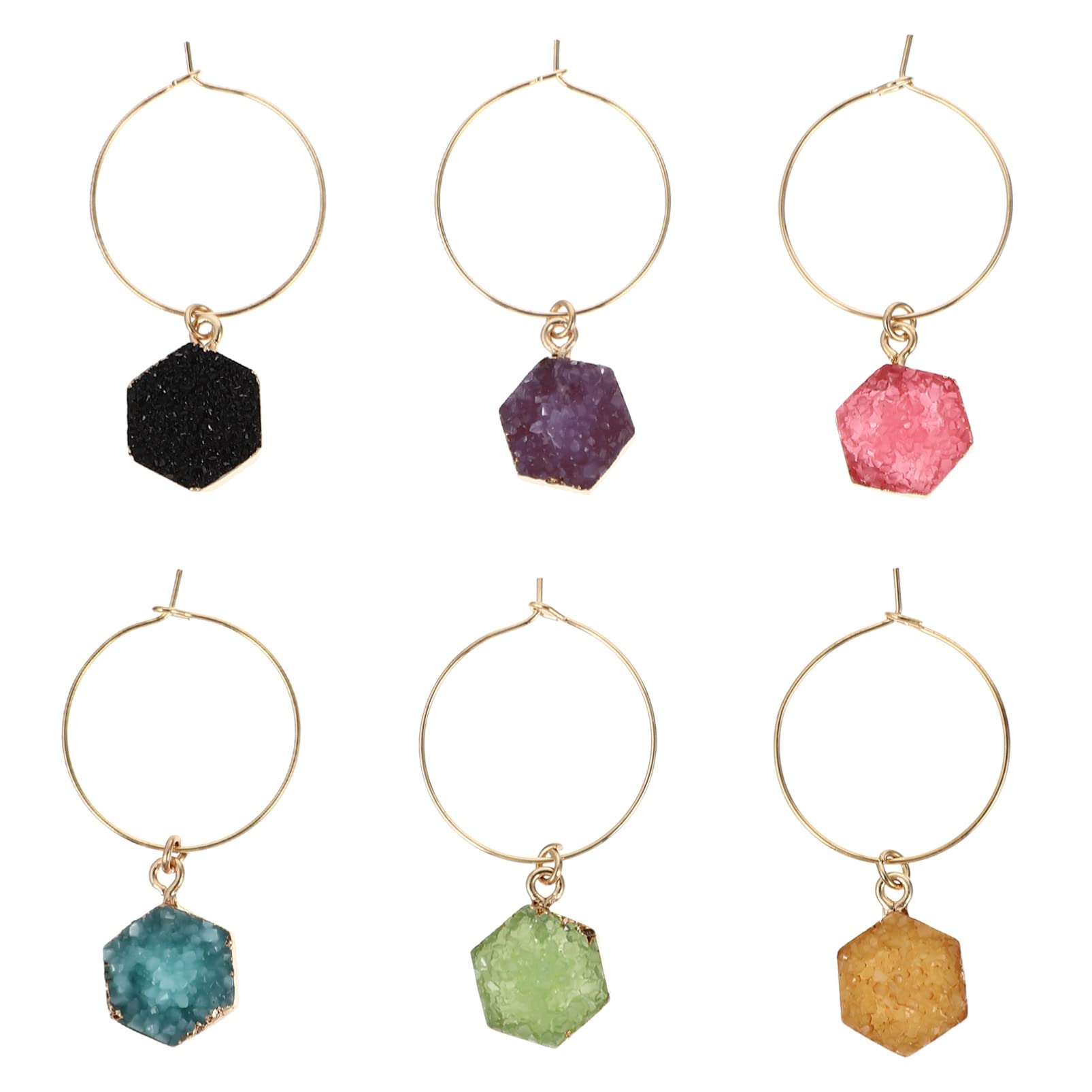 Hemoton Beaded Wine Glass Charms Tags: 6Pcs Crystal Wine Identification Drink Markers Rings Beer Glass Tags Clips for Champagne Flutes Cocktails Martinis