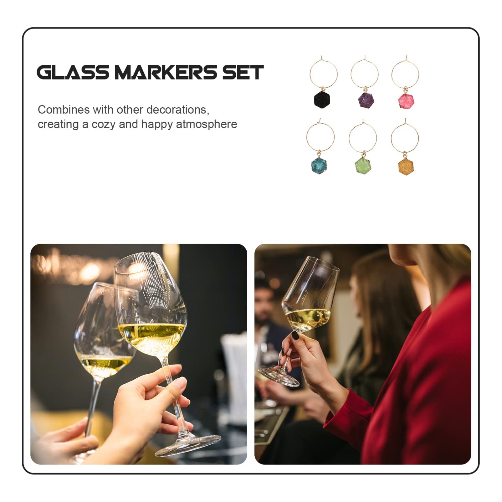 Hemoton Beaded Wine Glass Charms Tags: 6Pcs Crystal Wine Identification Drink Markers Rings Beer Glass Tags Clips for Champagne Flutes Cocktails Martinis