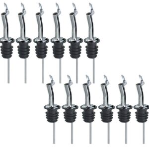 CHHR 12pcs Stainless Steel Classic Bottle Pourers Tapered Spout Flip-Top Metal Bottle Pourers Liquor Pour Bar Alcohol Drink Supplies (12)