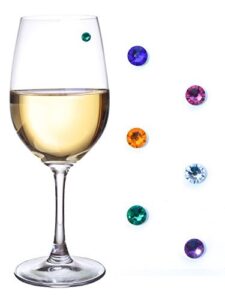 simply charmed crystal magnetic wine glass charms for stemless glasses, champagne flutes & more – set of 6 jewel colors