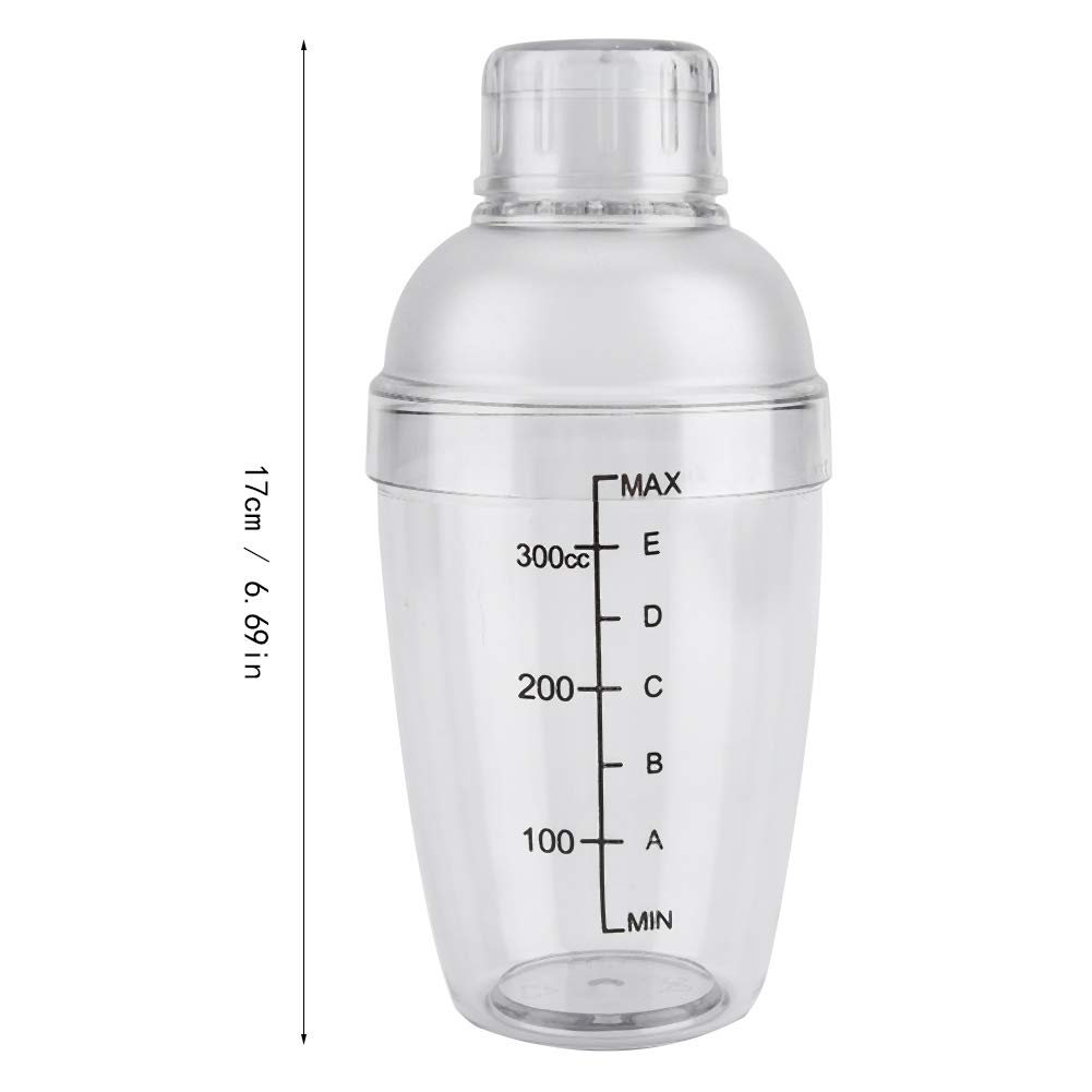 Plastic Cocktail Shaker, Martini Shaker, Drink Mixer Hand Shaker Cup with Scales, Anti-leaka Transparent PC Resin Milk Tea Cocktail Drink Shaker Bar Tool (300ml)