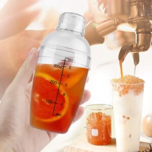 Plastic Cocktail Shaker, Martini Shaker, Drink Mixer Hand Shaker Cup with Scales, Anti-leaka Transparent PC Resin Milk Tea Cocktail Drink Shaker Bar Tool (300ml)