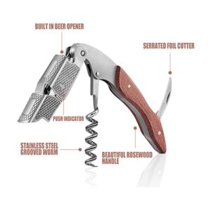 Wine Opener - Professional Corkscrew Wine Bottle Opener with Foil Cutter - Manual Wine Key Bottle Openers for Waiters, Bartenders & Home, Rosewood