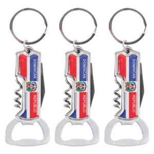 multifunctional bottle opener keychain corkscrew keychains - dominican republic flag - set of 3