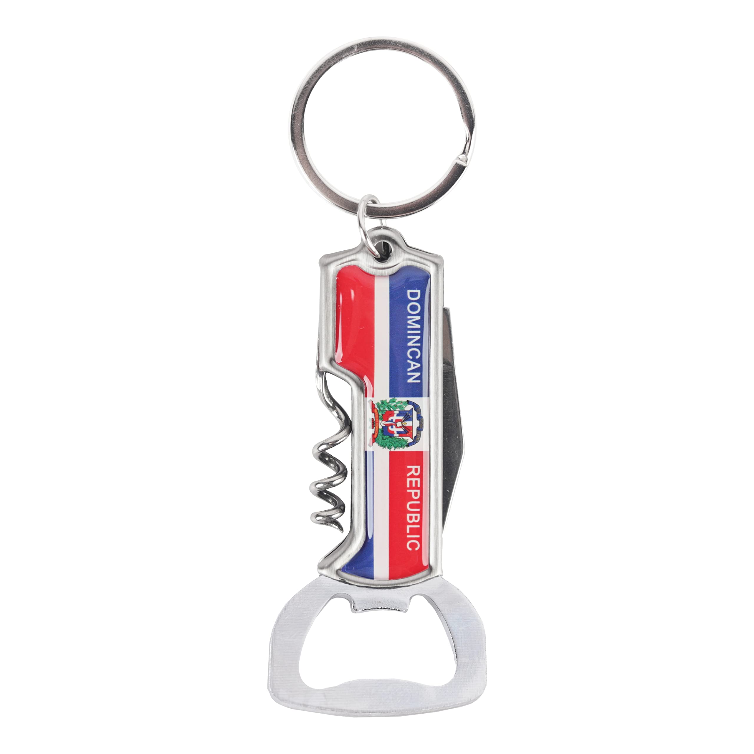 Multifunctional Bottle Opener Keychain Corkscrew Keychains - Dominican Republic Flag - Set of 3