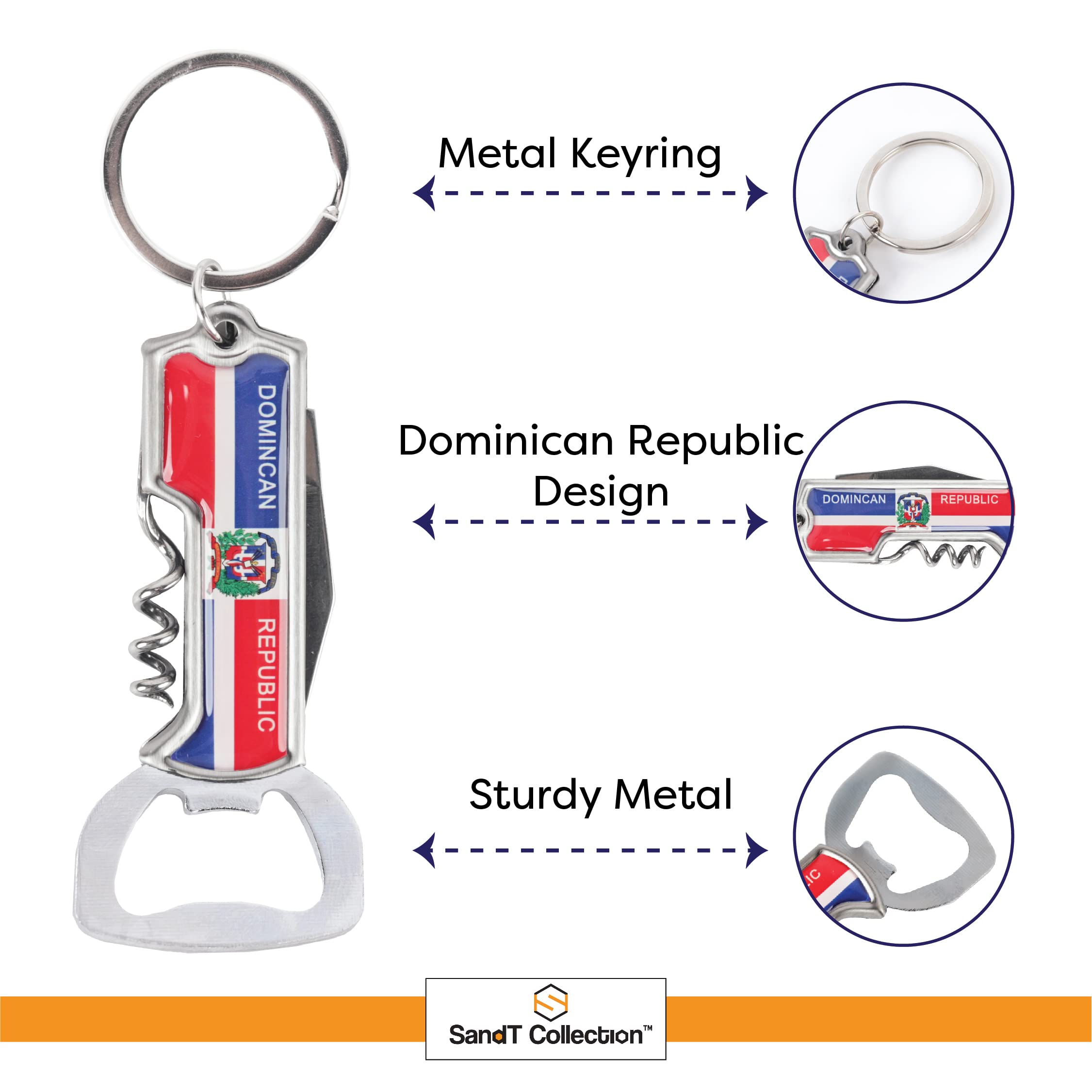 Multifunctional Bottle Opener Keychain Corkscrew Keychains - Dominican Republic Flag - Set of 3