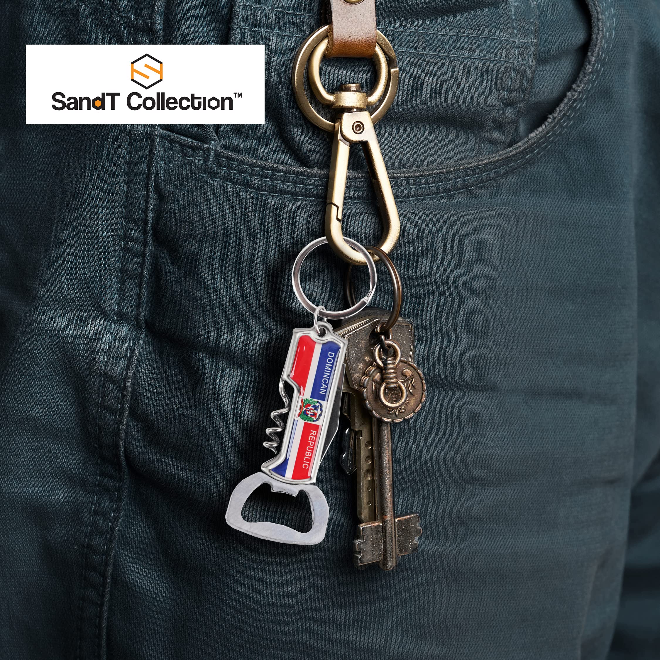 Multifunctional Bottle Opener Keychain Corkscrew Keychains - Dominican Republic Flag - Set of 3