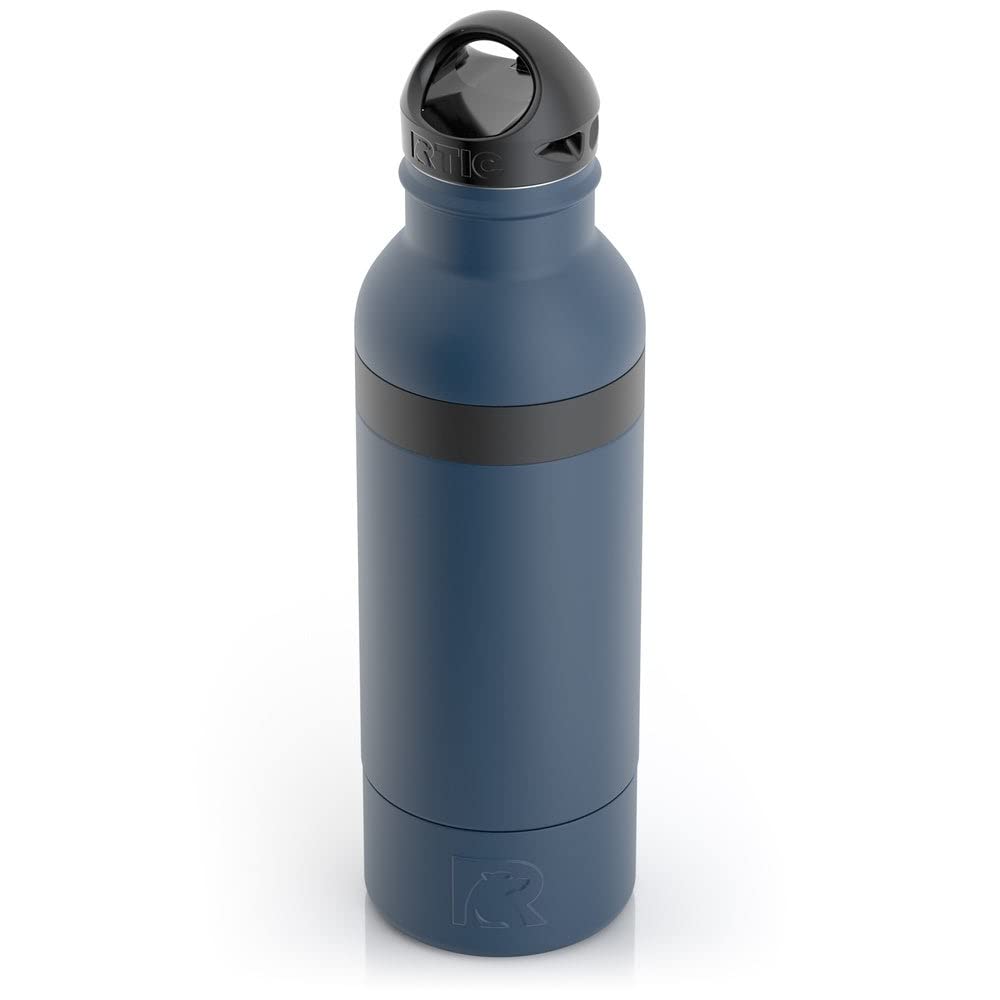 RTIC Bottle Chiller Water Bottle Insulated Cooler for 12oz Glass Soda Bottle or 16oz Aluminum Bottle, Double Wall Vacuum Insulation, Stainless Steel Sweat Proof with Built-In Bottle Opener, Navy