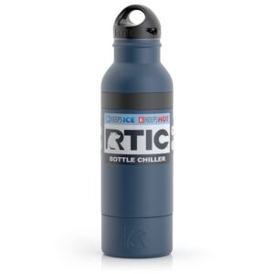 RTIC Bottle Chiller Water Bottle Insulated Cooler for 12oz Glass Soda Bottle or 16oz Aluminum Bottle, Double Wall Vacuum Insulation, Stainless Steel Sweat Proof with Built-In Bottle Opener, Navy