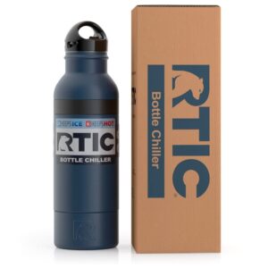 RTIC Bottle Chiller Water Bottle Insulated Cooler for 12oz Glass Soda Bottle or 16oz Aluminum Bottle, Double Wall Vacuum Insulation, Stainless Steel Sweat Proof with Built-In Bottle Opener, Navy