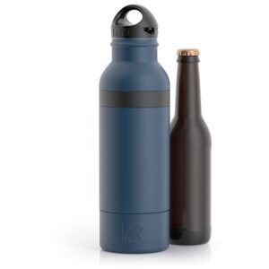 RTIC Bottle Chiller Water Bottle Insulated Cooler for 12oz Glass Soda Bottle or 16oz Aluminum Bottle, Double Wall Vacuum Insulation, Stainless Steel Sweat Proof with Built-In Bottle Opener, Navy