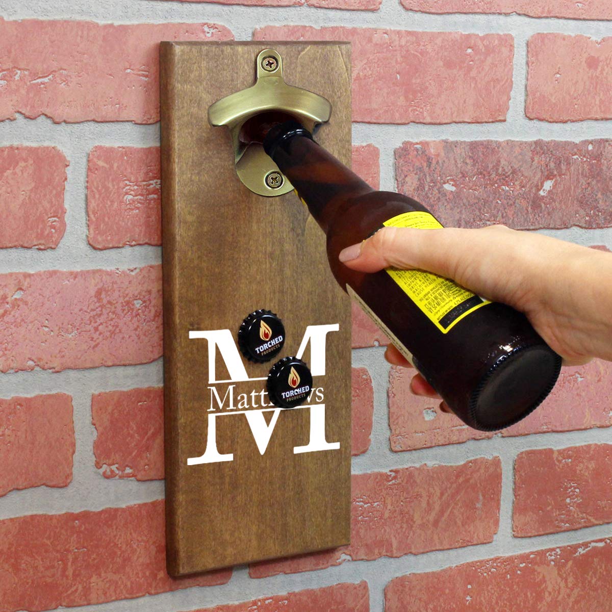 Torched Personalized Magnetic Beer Bottle Opener with Cap Catcher | Wall Mounted Bottle Opener Refrigerator Magnet | Makes a Great Customized Gift for Men, Beer Lovers, and Collectors