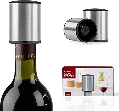 Wine Stopper - HOOMIL １ 𝐏𝐚𝐜𝐤 Stainless Steel Vacuum Wine Bottle Stopper, Reusable Wine Saver, Wine Accessories Gift for Friends, Family, Wine Lovers - Silver