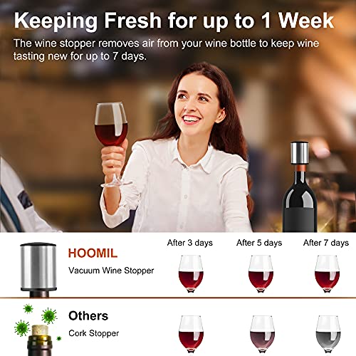 Wine Stopper - HOOMIL １ 𝐏𝐚𝐜𝐤 Stainless Steel Vacuum Wine Bottle Stopper, Reusable Wine Saver, Wine Accessories Gift for Friends, Family, Wine Lovers - Silver