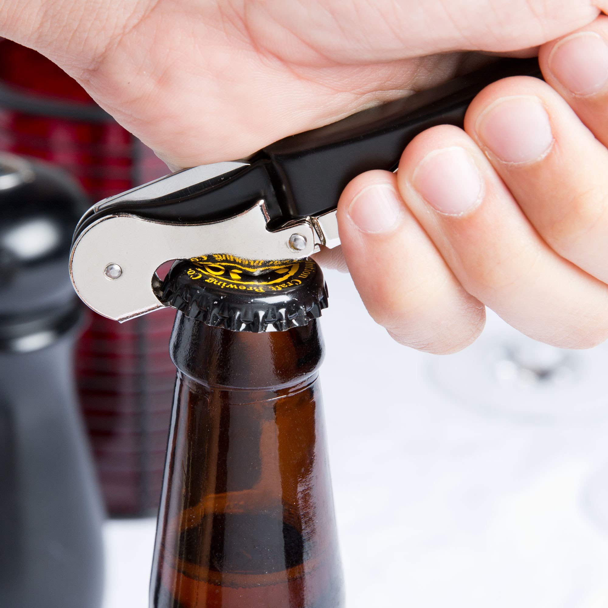 Pulltap's Double-Hinged Waiters Corkscrew, Wine Opener and Foil Cutter, Beer Bottle Opener, Chocolate Brown