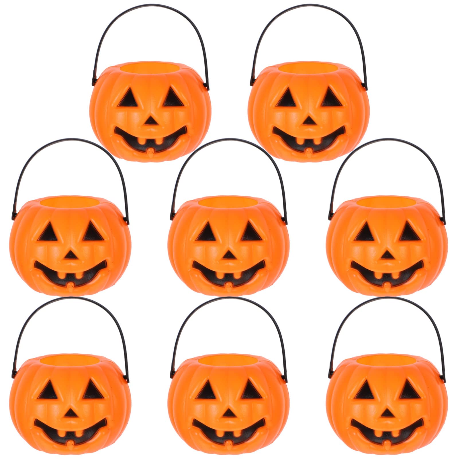 NUOBESTY Halloween Candy Bucket, 8pcs Small Halloween Pumpkin Bucket Trick or Treat Bucket Pail Water Bucket Party Candle Holder |3.35 x 2.17 x 1.77 inches