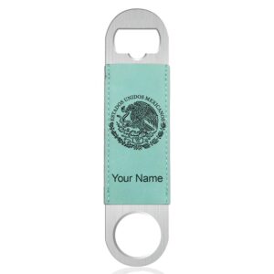 lasergram bottle opener, flag of mexico, personalized engraving included (faux leather, teal)