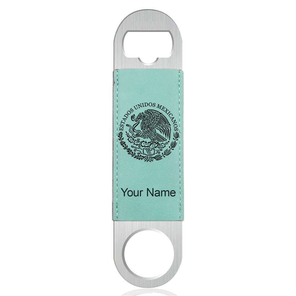 LaserGram Bottle Opener, Flag of Mexico, Personalized Engraving Included (Faux Leather, Teal)