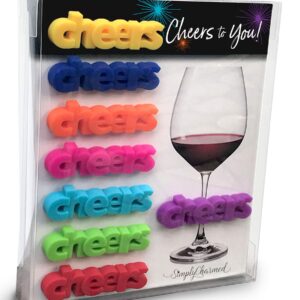 Simply Charmed Wine Glass Charms for Stemmed Glasses - 8 Silicone Cheers Drink Markers or Tags